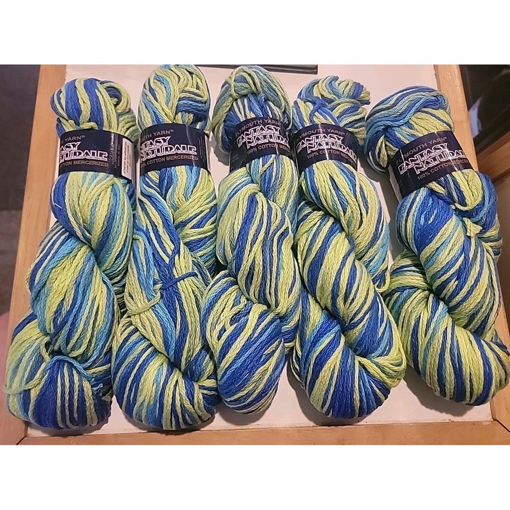 Plymouth Fantasy Naturale 9936 Yarn Blue Green Worsted 5 Skeins 100% Cotton